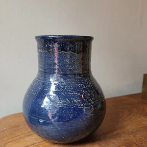 Jarrón de cerámica artística esmaltada azul arrojado a mano de colección cerámica de estudio - Imagen 1 de 7