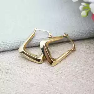 Vintage 9ct Gold Square Hoop Earrings Handbag Creole Hoops - Minimal Hollow Hoop - Picture 1 of 4