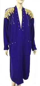 Vintage 80s Military Bling Indigo Purple Long Swing Cardigan Sweater Oversized - Bild 1 von 9