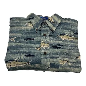 Vintage Pendleton Men's Button Down Shirt Fish Novelty Pattern Cotton Size L - Picture 1 of 9