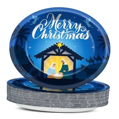 50 Piezas Platos Ovalados 11 Pulgadas Grande Feliz Navidad Vajilla Navidad Belén Foto 1 de 4
