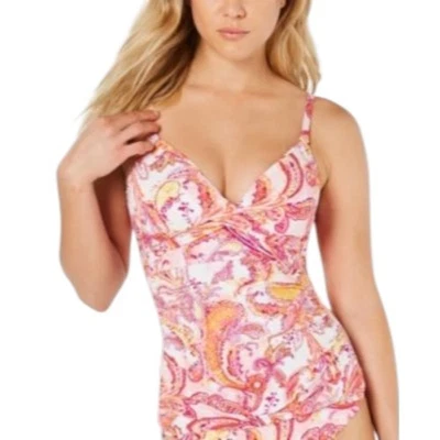 Lauren Ralph Lauren Fiesta Paisley Tankini Swim Top Size 6 Pink Orange NWT - Image 1 of 4