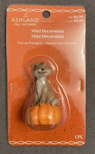 ASHLAND HALLOWEEN MINI DECORATION MINATURES FOX ON PUMPKIN ORANGE FALL GHOST - Picture 1 of 1
