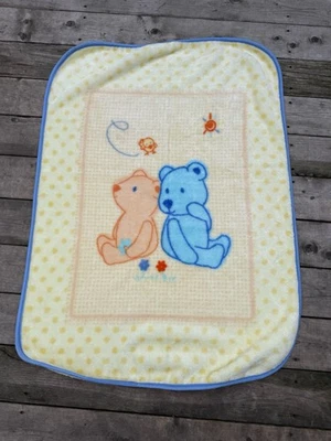 Manta de bebé de colección Child of Mine amarillo azul peluche 2 osos pájaro sol felpa Foto 1 de 2