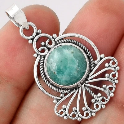 Artisan - Natural Paraiba Amazonite 925 Sterling Silver Pendant Jewelry P-1544 - Image 1 of 4