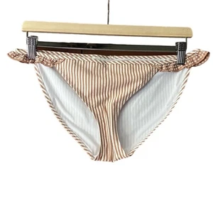 Neu mit Etikett Aerie Damen-Bikiniunterteil Seersucker gestreift Rüschen Raw Sienna Größe M - Bild 1 von 12