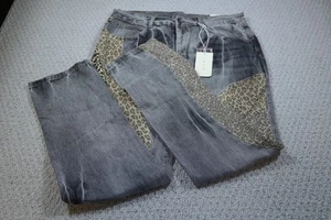 Pantalones de mezclilla con panel de retazos de leopardo negro 38 gris para hombre mnml ropa de calle lavada - Imagen 1 de 6