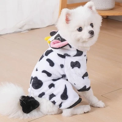 Pet Dog Cow Costume Warm Halloween Funny Hoodie Pullover Cosplay Trendy Hooded - Image 1 of 3