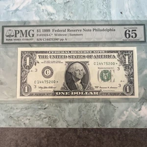 1999 $1 Philly STAR Note PMG 65 GEM UNC Fr 1924-C* PMG 65 SN C14475200* STAR - Picture 1 of 12