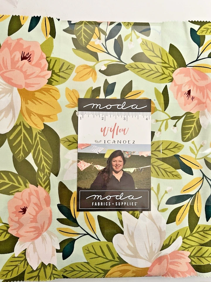 Moda织物柳树1独木舟2层蛋糕弹簧绿桃子预切10英寸方形 — 第 1/4 张图片