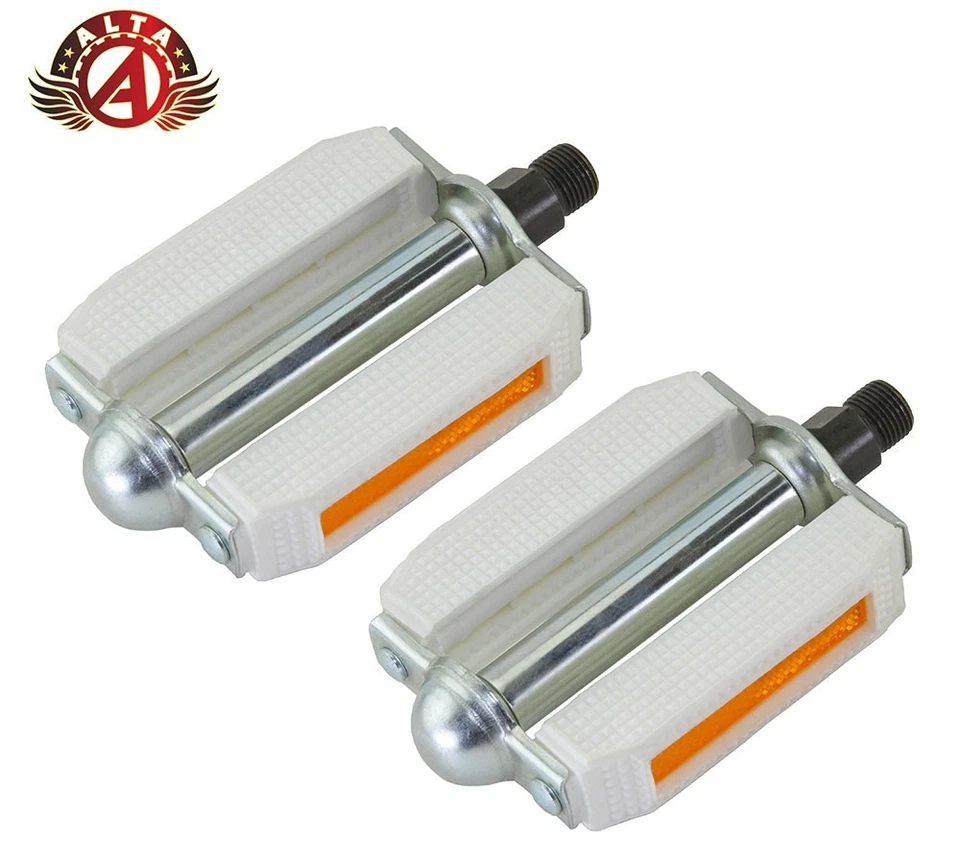 Pedales Bloque Bicicleta PVC 507 9/16" Clásico Estilo Vintage Blanco/Cromo Foto 1 de 1