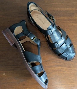 Madewell Rina Fisherman Flat Sandals Womens 9 Black Woven Leather T Strap EUC - Picture 1 of 13