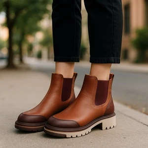 Jambu Gabby Chelsea Boots 9.5 Waterproof Leather Brown Burgundy Lug Sole NWOB - Picture 1 of 15