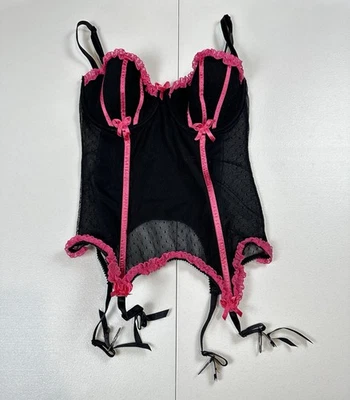 Victorias Secret Sexy Little Thing Corset Bustier Merrywidow Pink Black Garter M - Image 1 of 4