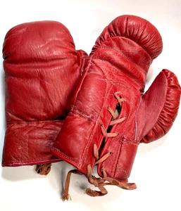 Guantes de boxeo de cuero vintage años 50 60 utilería de película exhibición de tienda - Imagen 1 de 14