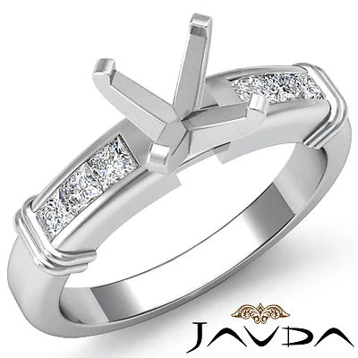 Diamond Engagement Channel Setting Ring Asscher Semi Mount 14k White Gold 0.4Ct - Image 1 of 3
