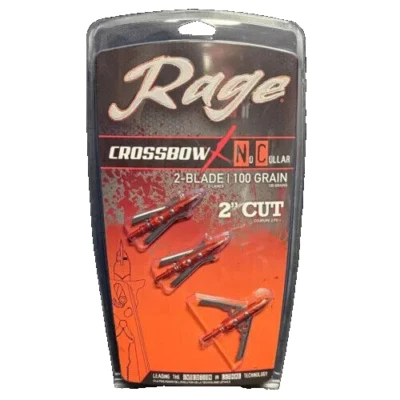 Rage Crossbow X No Collar 2-Blade 100 Grain 2 Inch Cut Expandable Broadheads - Image 1 of 3