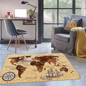3D Braunes Muster 331RAH Welt Karte Spiel Rutschfest Matte Elegant Teppich Honey - Picture 1 of 5
