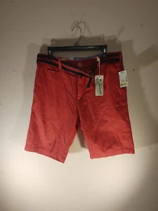NWT Islandia Shorts Mens 34 Red 100% Cotton Flat Front Belted Chino - Picture 1 of 7