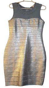 Venus Size M Blue Silver Shimmer Sleeveless Sheath Dress Pearl Trim - Picture 1 of 14