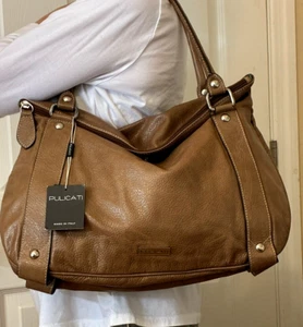 NEW Pulicati Brown Pebbled Leather Satchel, Shoulder Bag, Purse ID 452 - Picture 1 of 17