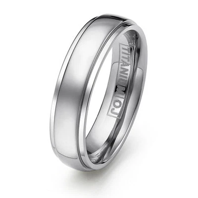Titanium Wedding Ring for Couple Polish Surface Free Engraving Titanium Band - Image 1 of 4