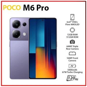(Unlocked) Xiaomi POCO M6 Pro 12GB+512GB PURPLE Dual SIM Android Cell Phone - Afbeelding 1 van 5