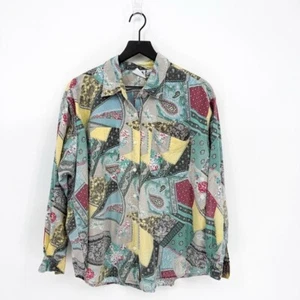 Vintage Extra Elements Cotton Patchwork Button Down Shirt Labeled 20W - Picture 1 of 8