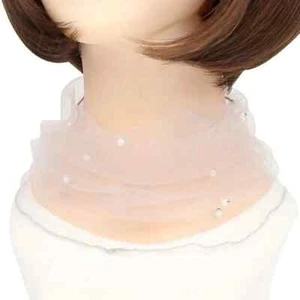 1pc Transparent Pink Infinity Scarf Faux Pearl Decor Mesh Neck Gaiter Solid - Picture 1 of 2