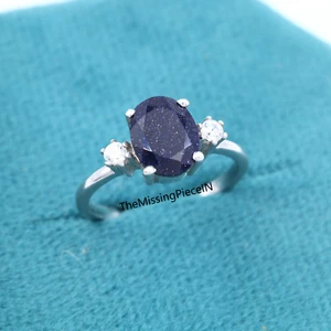 Oval Cut Natural Blue Sandstone Ring, Star Stone Ring, Promise & Engagement Ring - Picture 1 of 6