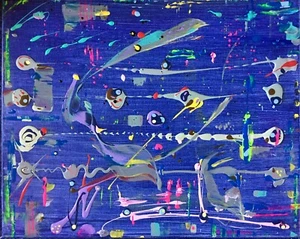 Original Art Abstract Painting 20x16 Inches Oil And Acrylic Artist Signed Canvas - Picture 1 of 4