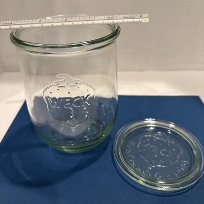 Tarro de vidrio transparente Weck Rundrand-Glass 100 580 ml fresa Alemania Foto 1 de 4