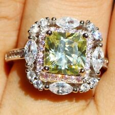 925 Silver Filled Green Peridot  Birthstone Wedding Princesses Band Rings Gift