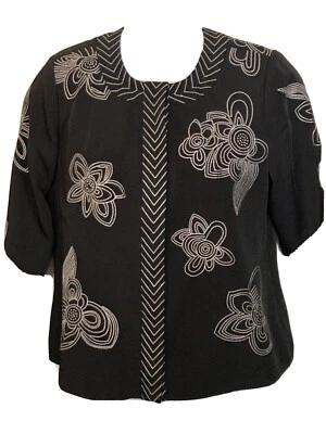 Chaqueta Blazer Norm Thompson Mujer M Negra Bordada Floral 3/4 Forrada J203 Foto 1 de 4