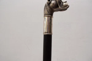 New Design Bull Dog Silver Walking Stick Hand Made Solid Wood Rare Brass Handle - Picture 1 of 4