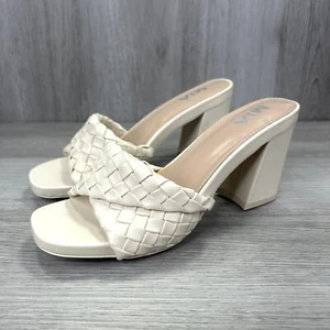 MIA Womens Minna Slide Sandals Nude Pale Woven Strap Chunky Heels Peep Toe Sz 7 - Picture 1 of 9