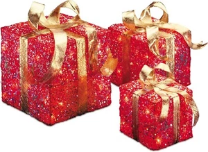 National Tree Company Pre-Lit 3-Piece Red Gift Box Christmas Decor - Picture 1 of 1
