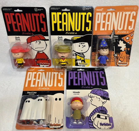 Set of 5 Super7 ReAction Peanuts Figures MOC.  Charlie Brown & More.  MUST READ! Cover