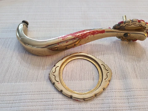 Vintage 3pc Ornate Brass Exterior Front Door Handle Pull w/ Deadbolt Ring 8.5" Cover