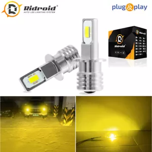 Pair H3 3000K Yellow 100W High Power LED Fog Light Driving Bulb DRL - Picture 1 of 12