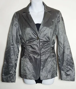 Michael Kors Blazer Jacke Damen Silber Falten Metallic Cocktail Gr. S 4 - Bild 1 von 9