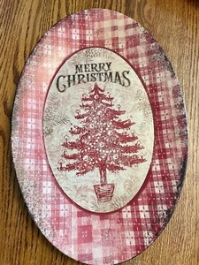 "Merry Christmas" tree red 14.5" X 9.5" Grasslands Road wooden wall plaque - Picture 1 of 8