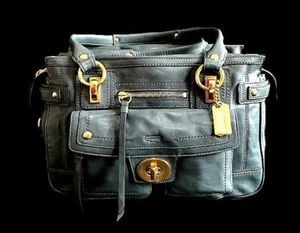 RARE Coach Lindsay LG Vintage Slate Blue Leather Purse Bag Shopper Satchel Tote - Picture 1 of 1