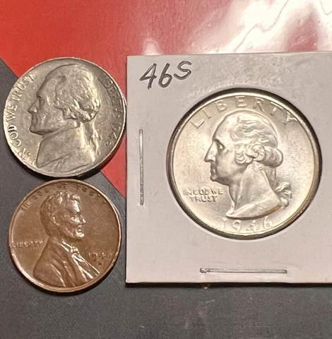 1946 S Silver Washington Quarter Nice Collectible Grade Nickel  & Cent  Lot Of 3 Cover