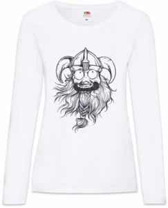 Comic Viking Face Damen Langarm T-Shirt Odhin Odin Fun Vikings Walhalla Wikinger - Picture 1 of 1