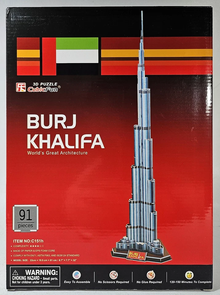 CUBICFUN 3D PUZZLE C151H BURJ KHALIFA 91 Pcs 8.7" x 7.7" x 32" - Image 1 of 4