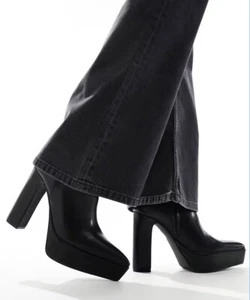 NEW ASOS Design Black Faux Leather High Heel Platform Zip Boots US 13 UK12 EU 47 - Picture 1 of 16