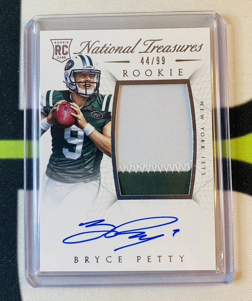2015 National Treasures Bryce Petty Autograph Rookie Patch Auto RC #44/99 Jets - Image 1 of 2