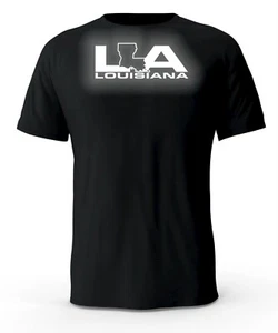 Louisiana LA State Reflective Logo Black T-Shirt - Picture 1 of 3