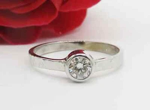 Artisan Diamant Lünette gehämmerter Verlobungsring 14k Weißgold - Bild 1 von 2